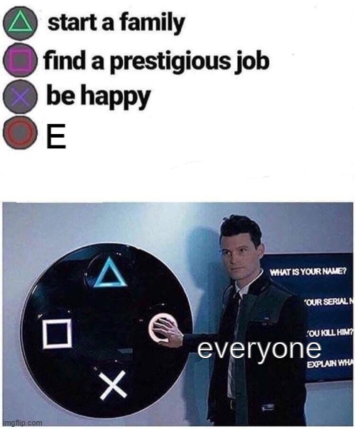 E, nothing else to it | E; everyone | image tagged in press circle ps4,e,ps4,ps5,buttons,so true memes | made w/ Imgflip meme maker