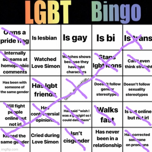 I got bingo! Can i have a waffle now? | image tagged in lgbtq bingo | made w/ Imgflip meme maker
