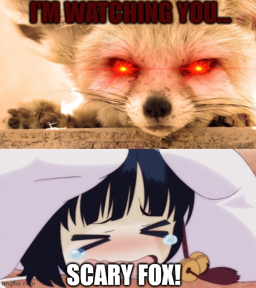I'M WATCHING YOU... SCARY FOX! | image tagged in scared loli anime girl | made w/ Imgflip meme maker