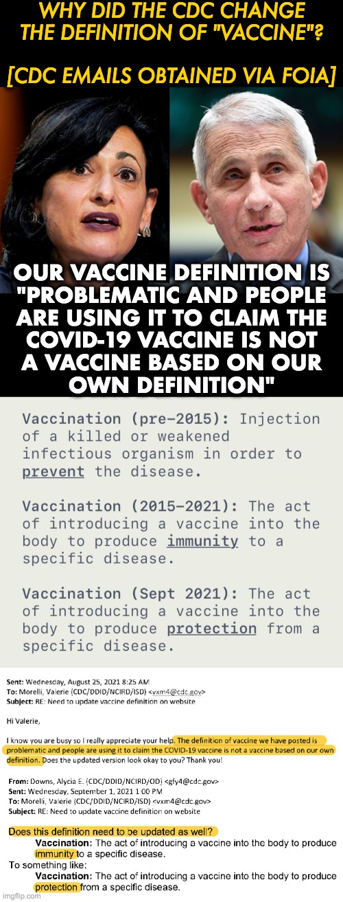 Next they'll change the definition of a grogan so that it classifies as a candy bar. | WHY DID THE CDC CHANGE
THE DEFINITION OF "VACCINE"?
 
[CDC EMAILS OBTAINED VIA FOIA]; OUR VACCINE DEFINITION IS
"PROBLEMATIC AND PEOPLE
ARE USING IT TO CLAIM THE
COVID-19 VACCINE IS NOT
A VACCINE BASED ON OUR
OWN DEFINITION" | image tagged in cdc,nih,covid-19,vaccines,definition | made w/ Imgflip meme maker
