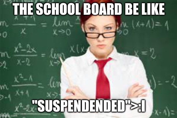 mad teachers | THE SCHOOL BOARD BE LIKE "SUSPENDENDED">:I | image tagged in mad teachers | made w/ Imgflip meme maker