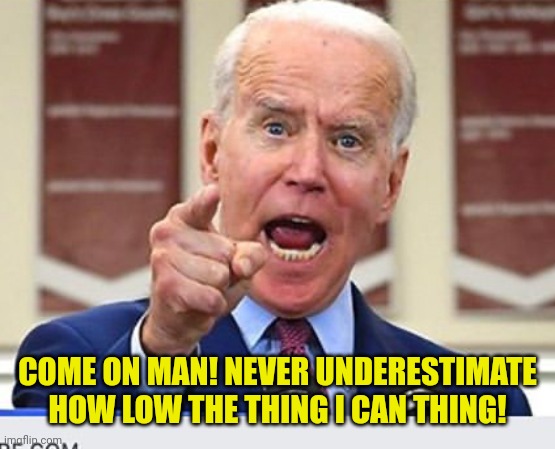 Joe Biden no malarkey | COME ON MAN! NEVER UNDERESTIMATE HOW LOW THE THING I CAN THING! | image tagged in joe biden no malarkey | made w/ Imgflip meme maker