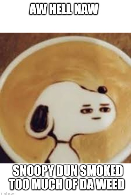 cursed image | AW HELL NAW; SNOOPY DUN SMOKED TOO MUCH OF DA WEED | image tagged in cursed image | made w/ Imgflip meme maker