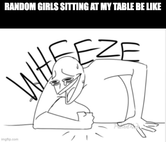 What in the heck are they laughing at? | RANDOM GIRLS SITTING AT MY TABLE BE LIKE | image tagged in wheeze | made w/ Imgflip meme maker