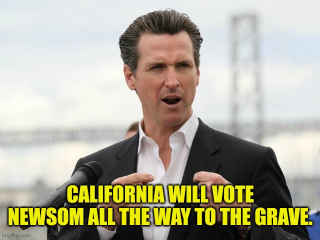 gavin newsome | CALIFORNIA WILL VOTE NEWSOM ALL THE WAY TO THE GRAVE. | image tagged in gavin newsome | made w/ Imgflip meme maker