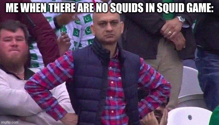 There were no squids tho... |  ME WHEN THERE ARE NO SQUIDS IN SQUID GAME: | image tagged in angry pakistani fan | made w/ Imgflip meme maker