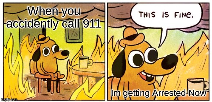 Yes | When you accidently call 911; Im getting Arrested Now | image tagged in memes,this is fine | made w/ Imgflip meme maker