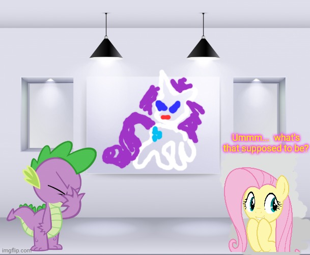 Spike tries his hand at painting | Ummm...  what's that supposed to be? | image tagged in yhoj wall shower mlp and peppa pig crossover,painting,bad art,spike,my little pony | made w/ Imgflip meme maker