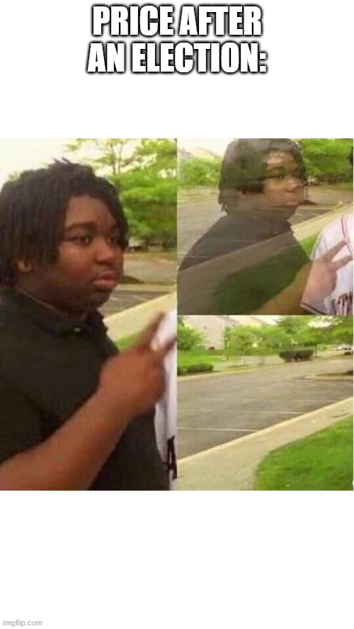 PEACE OUT | PRICE AFTER AN ELECTION: | image tagged in peace out | made w/ Imgflip meme maker