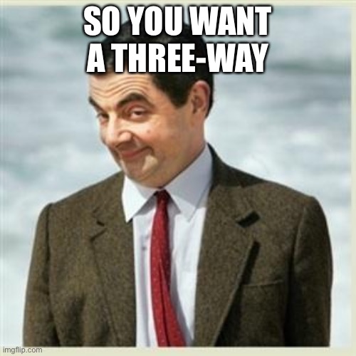 Mr Bean Smirk | SO YOU WANT
A THREE-WAY | image tagged in mr bean smirk | made w/ Imgflip meme maker