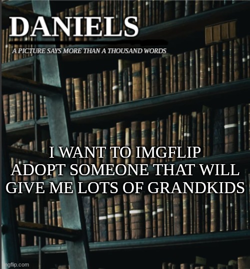 daniels book temp | I WANT TO IMGFLIP ADOPT SOMEONE THAT WILL GIVE ME LOTS OF GRANDKIDS | image tagged in daniels book temp | made w/ Imgflip meme maker
