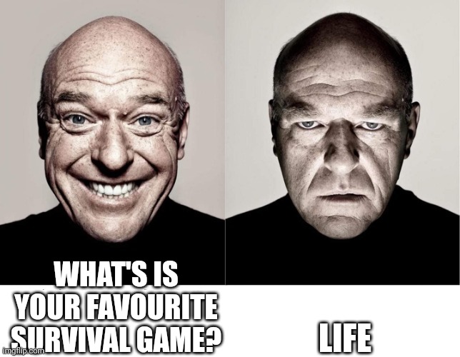 breaking bad smile frown | WHAT'S IS YOUR FAVOURITE SURVIVAL GAME? LIFE | image tagged in breaking bad smile frown | made w/ Imgflip meme maker