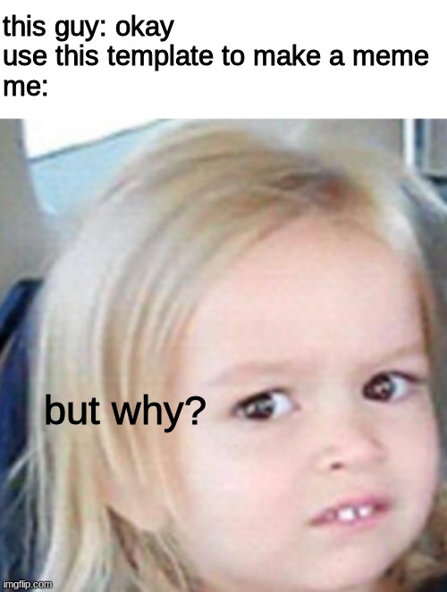 Tell me what you think. please send a whole buncha hate to this guy. ruin his day. | this guy: okay use this template to make a meme
me:; but why? | made w/ Imgflip meme maker
