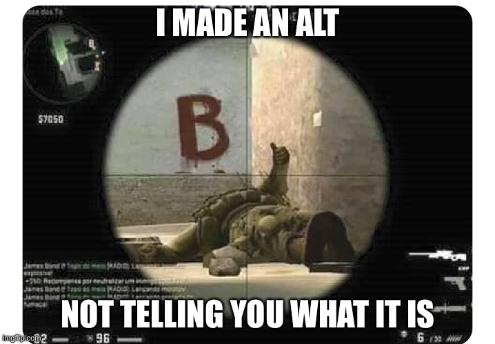 Counter strike thumbs up | I MADE AN ALT; NOT TELLING YOU WHAT IT IS | image tagged in counter strike thumbs up | made w/ Imgflip meme maker