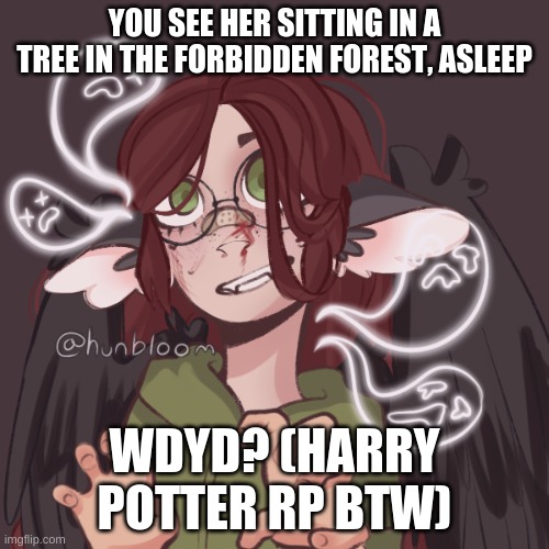 It's a Harry Potter roleplay, she's in slytherin | YOU SEE HER SITTING IN A TREE IN THE FORBIDDEN FOREST, ASLEEP; WDYD? (HARRY POTTER RP BTW) | image tagged in new oc,picrew,harry potter | made w/ Imgflip meme maker