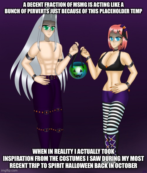 Sayori and Sephiroth | A DECENT FRACTION OF MSMG IS ACTING LIKE A BUNCH OF PERVERTS JUST BECAUSE OF THIS PLACEHOLDER TEMP; WHEN IN REALITY I ACTUALLY TOOK INSPIRATION FROM THE COSTUMES I SAW DURING MY MOST RECENT TRIP TO SPIRIT HALLOWEEN BACK IN OCTOBER | image tagged in sayori and sephiroth | made w/ Imgflip meme maker