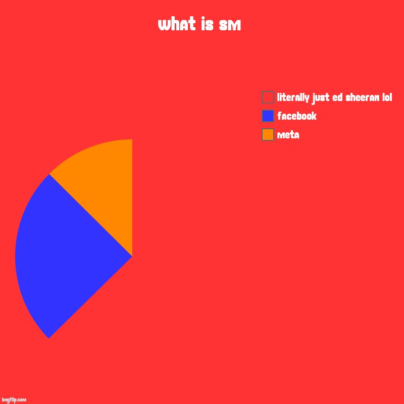 what is sm | meta, facebook, literally just ed sheeran lol | image tagged in charts,pie charts | made w/ Imgflip chart maker