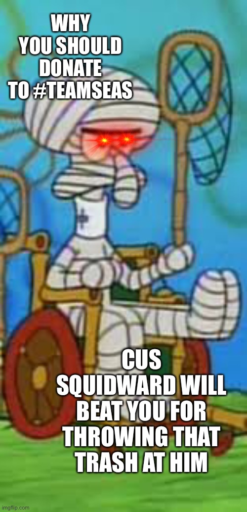 When squidward angy | WHY YOU SHOULD DONATE TO #TEAMSEAS; CUS SQUIDWARD WILL BEAT YOU FOR THROWING THAT TRASH AT HIM | image tagged in so true memes | made w/ Imgflip meme maker