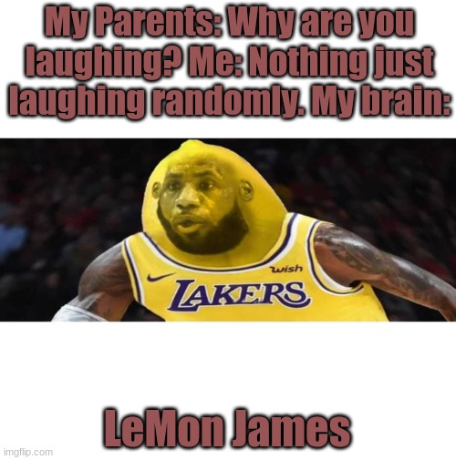 My Parents: Why are you laughing? Me: Nothing just laughing randomly. My brain:; LeMon James | made w/ Imgflip meme maker