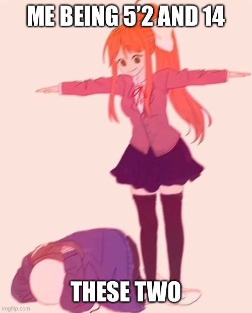 anime t pose | ME BEING 5’2 AND 14 THESE TWO | image tagged in anime t pose | made w/ Imgflip meme maker