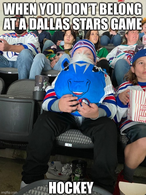 When you don’t belong |  WHEN YOU DON’T BELONG AT A DALLAS STARS GAME; HOCKEY | image tagged in hockey | made w/ Imgflip meme maker