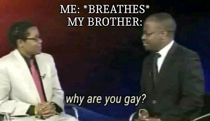 Why are you gay? | ME: *BREATHES*
MY BROTHER: | image tagged in why are you gay | made w/ Imgflip meme maker