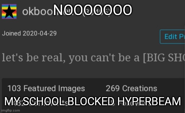 Okboomer template v3 | NOOOOOOO; MY SCHOOL BLOCKED HYPERBEAM | image tagged in okboomer template v3 | made w/ Imgflip meme maker