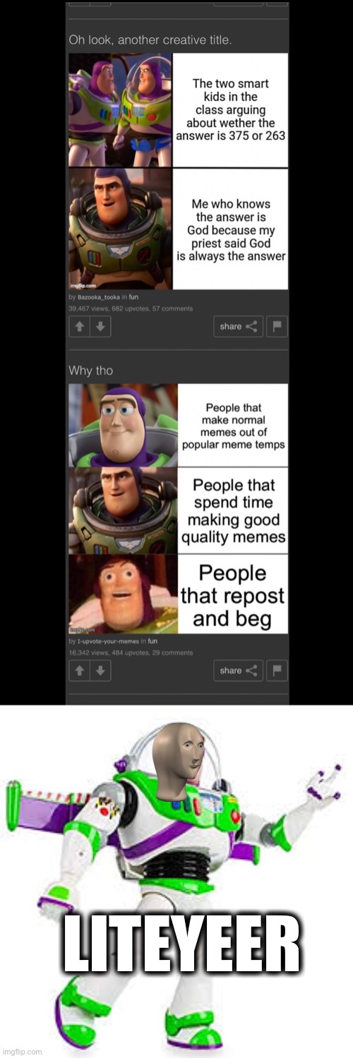 Why |  LITEYEER | image tagged in buzz lightyear,green | made w/ Imgflip meme maker
