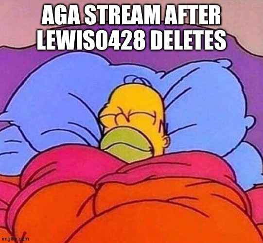 Homer Simpson sleeping peacefully | AGA STREAM AFTER LEWIS0428 DELETES | image tagged in homer simpson sleeping peacefully | made w/ Imgflip meme maker