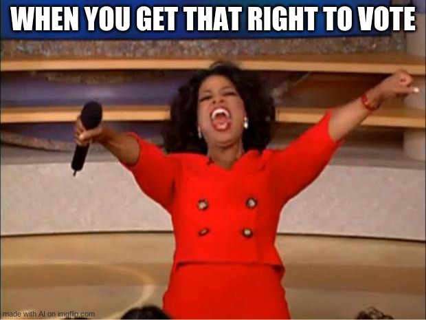 Ummm... | WHEN YOU GET THAT RIGHT TO VOTE | image tagged in memes,oprah you get a | made w/ Imgflip meme maker