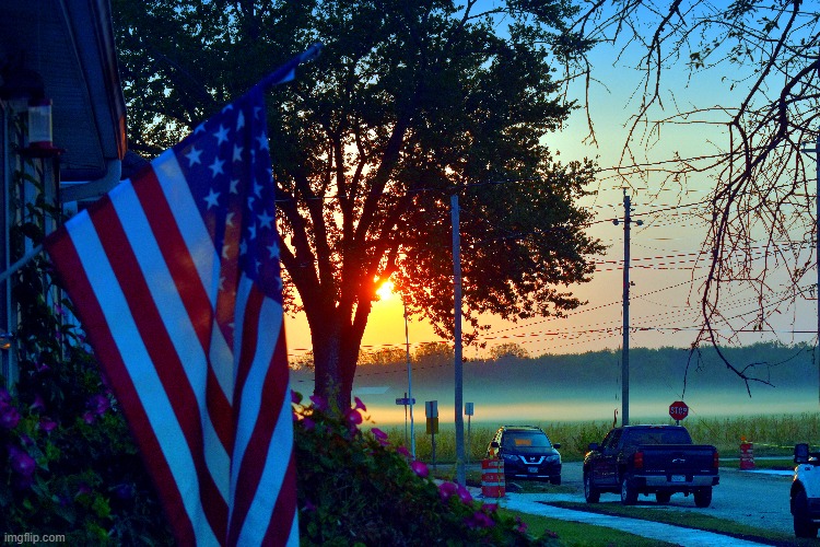 End of my street U S A | image tagged in usa,my street,sunrise | made w/ Imgflip meme maker