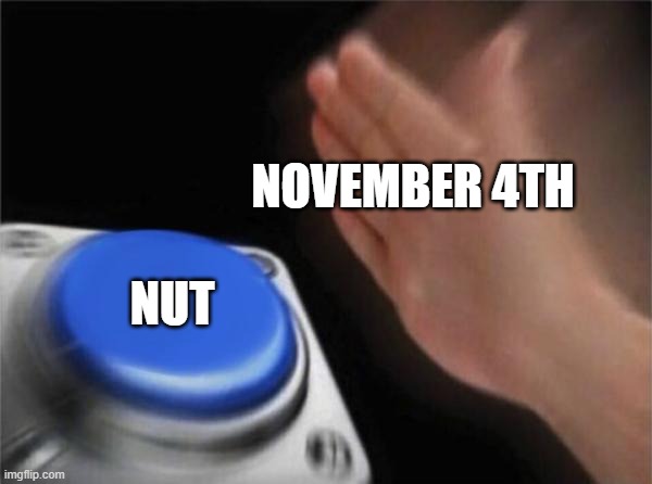 Blank Nut Button | NOVEMBER 4TH; NUT | image tagged in memes,blank nut button | made w/ Imgflip meme maker