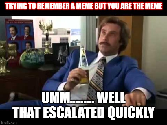 Well That Escalated Quickly | TRYING TO REMEMBER A MEME BUT YOU ARE THE MEME; UMM......... WELL THAT ESCALATED QUICKLY | image tagged in memes,well that escalated quickly | made w/ Imgflip meme maker