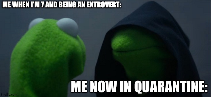 meme 4 | ME WHEN I'M 7 AND BEING AN EXTROVERT:; ME NOW IN QUARANTINE: | image tagged in memes,evil kermit | made w/ Imgflip meme maker