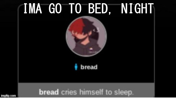 Nightttt | IMA GO TO BED, NIGHT | image tagged in nightttt | made w/ Imgflip meme maker