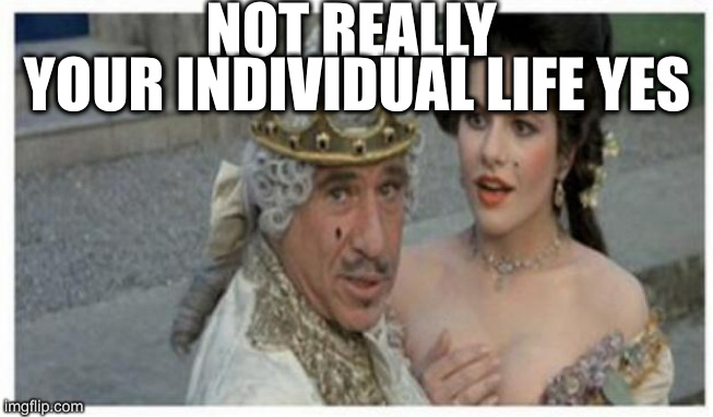 Mel brooks king | NOT REALLY 
YOUR INDIVIDUAL LIFE YES | image tagged in mel brooks king | made w/ Imgflip meme maker