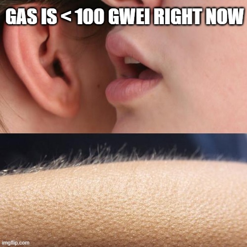 Whisper and Goosebumps | GAS IS < 100 GWEI RIGHT NOW | image tagged in whisper and goosebumps | made w/ Imgflip meme maker