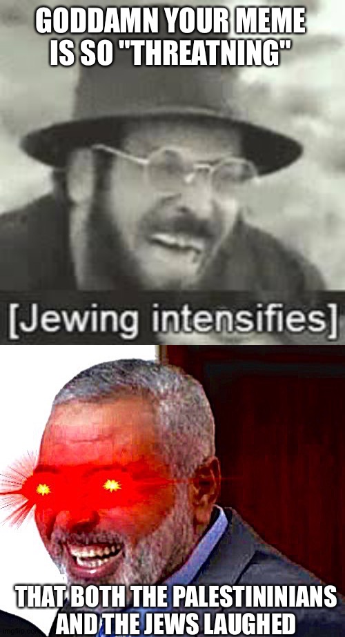 GODDAMN YOUR MEME IS SO "THREATNING" THAT BOTH THE PALESTININIANS AND THE JEWS LAUGHED | image tagged in jewing intensifies,finally a reason to blow up tel-aviv | made w/ Imgflip meme maker