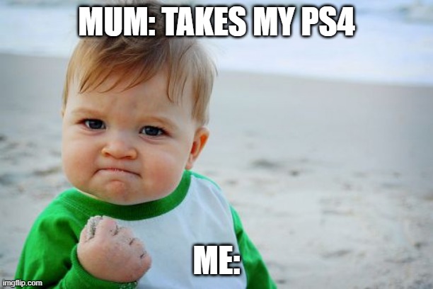i couldnt think of a creative title | MUM: TAKES MY PS4; ME: | image tagged in memes,success kid original | made w/ Imgflip meme maker