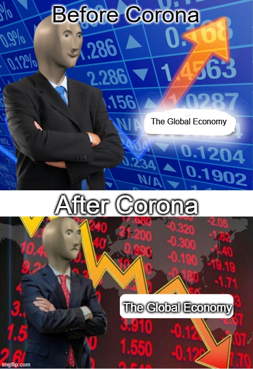 Economy Corona Meme | Before Corona; The Global Economy; After Corona; The Global Economy | image tagged in empty stonks,not stonks blank | made w/ Imgflip meme maker