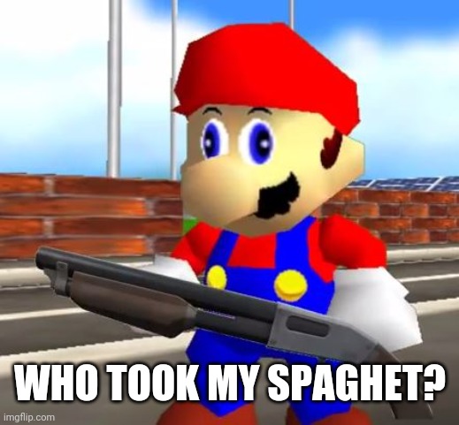 SMG4 Shotgun Mario | WHO TOOK MY SPAGHET? | image tagged in smg4 shotgun mario | made w/ Imgflip meme maker