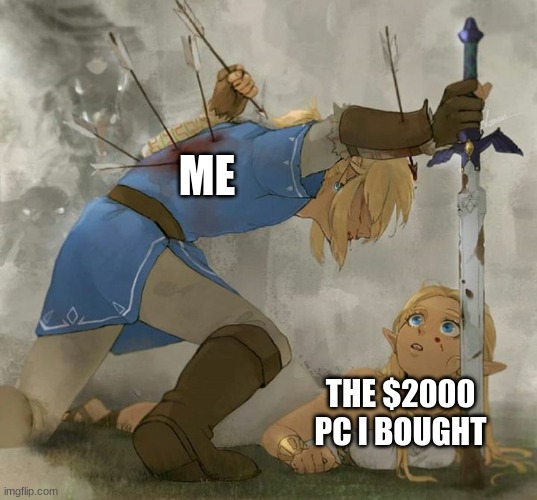 a real story | ME; THE $2000 PC I BOUGHT | image tagged in link and zelda | made w/ Imgflip meme maker