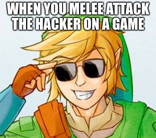 so funny | WHEN YOU MELEE ATTACK THE HACKER ON A GAME | image tagged in troll link | made w/ Imgflip meme maker