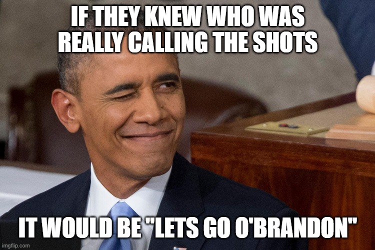 lets go o'brandon | IF THEY KNEW WHO WAS REALLY CALLING THE SHOTS; IT WOULD BE "LETS GO O'BRANDON" | image tagged in lets go o'brandon,lets go brandon,biden,trump,obama,hillary clinton | made w/ Imgflip meme maker