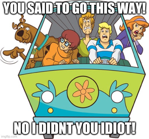 Scooby Doo Meme | YOU SAID TO GO THIS WAY! NO I DID�NT YOU IDIOT! | image tagged in memes,scooby doo | made w/ Imgflip meme maker