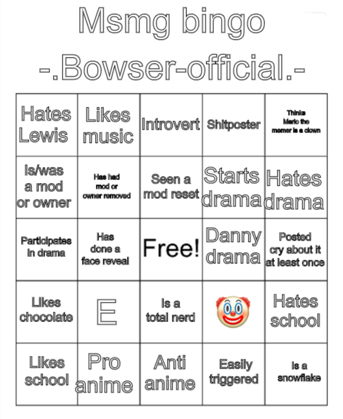 Msmg bingo. -.Bowser-official.- version Blank Meme Template