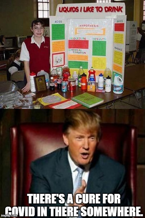 THERE'S A CURE FOR COVID IN THERE SOMEWHERE. | image tagged in donald trump | made w/ Imgflip meme maker