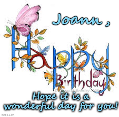 Happy Birthday Joann | Joann, Hope it is a wonderful day for you! | image tagged in joann,happy birthday,butterfly | made w/ Imgflip meme maker