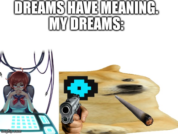 Dreams are weird | DREAMS HAVE MEANING.
MY DREAMS: | image tagged in doge | made w/ Imgflip meme maker