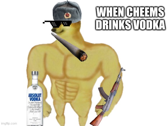 comrade cheems | WHEN CHEEMS DRINKS VODKA | image tagged in comrade | made w/ Imgflip meme maker